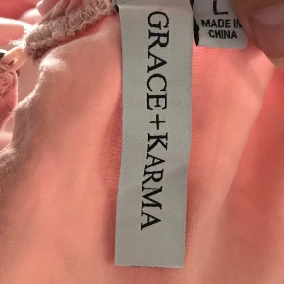 Grace + Karma ruffle crochet babydoll bohemian shirt size L loose fit pink - Picture 10 of 11